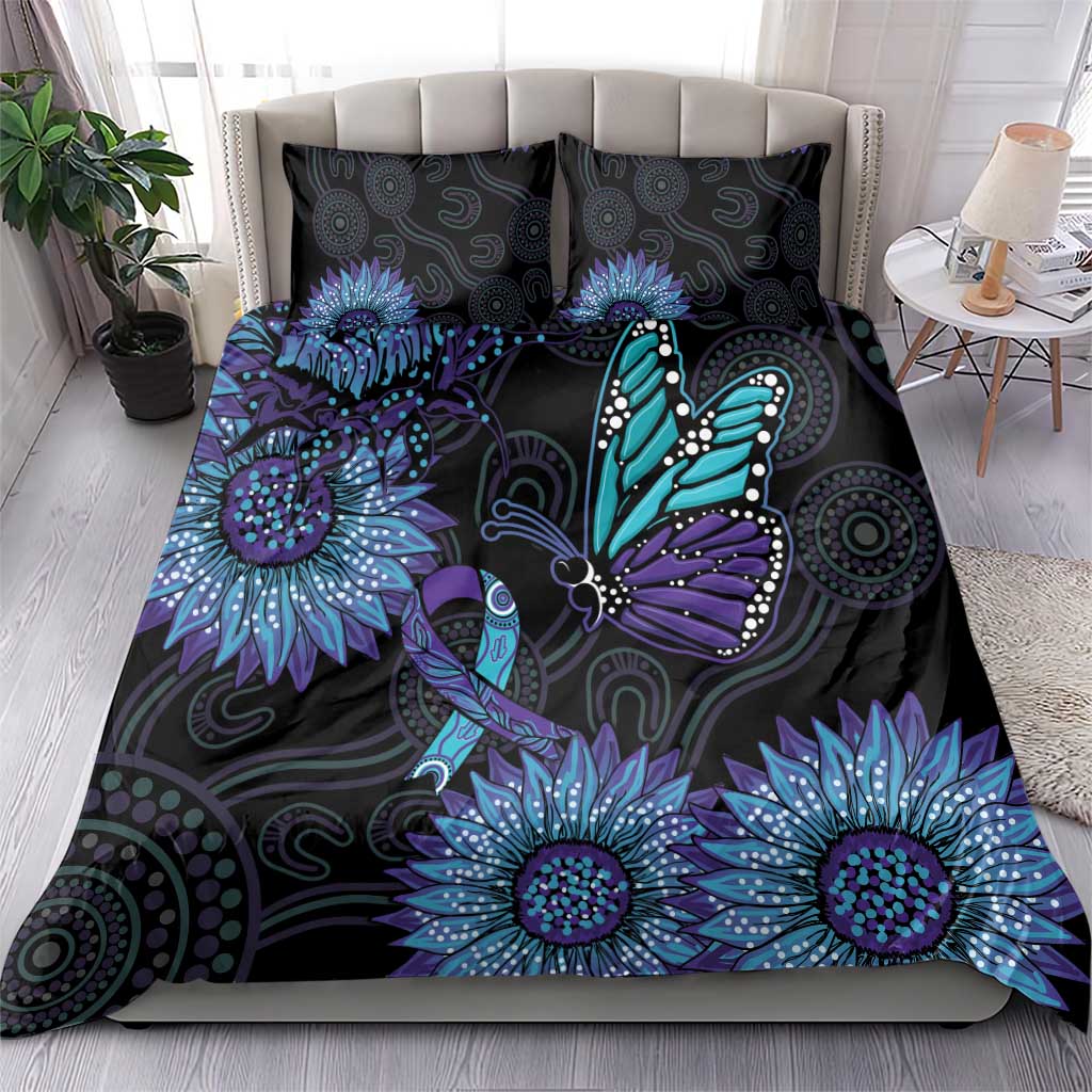 Australia Indigenous Bedding Set Teal & Purple Sunflower Aboriginal Arts - Vibe Hoodie Shop