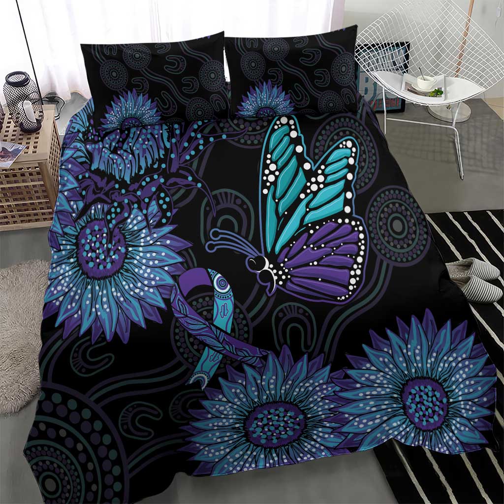 Australia Indigenous Bedding Set Teal & Purple Sunflower Aboriginal Arts - Vibe Hoodie Shop