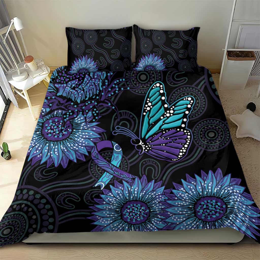 Australia Indigenous Bedding Set Teal & Purple Sunflower Aboriginal Arts - Vibe Hoodie Shop