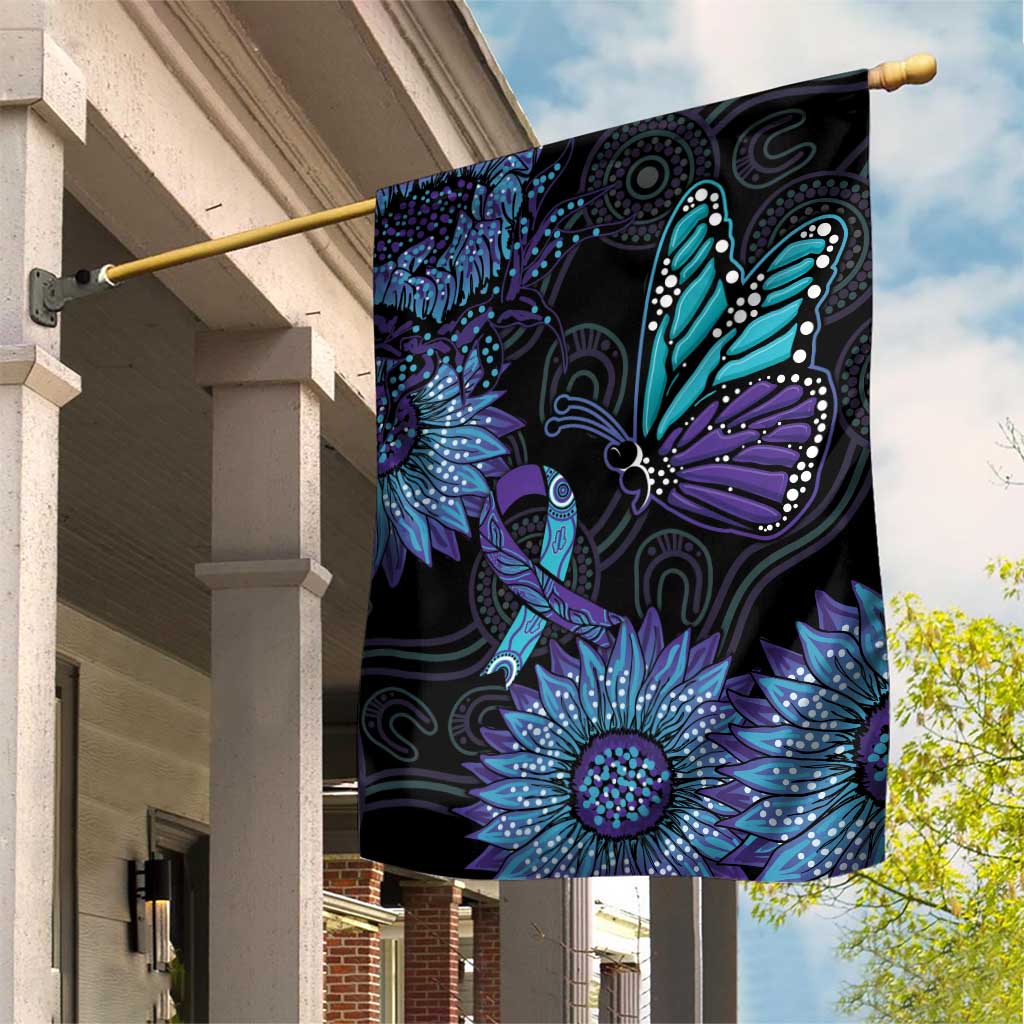 Australia Indigenous Garden Flag Teal & Purple Sunflower Aboriginal Arts - Vibe Hoodie Shop