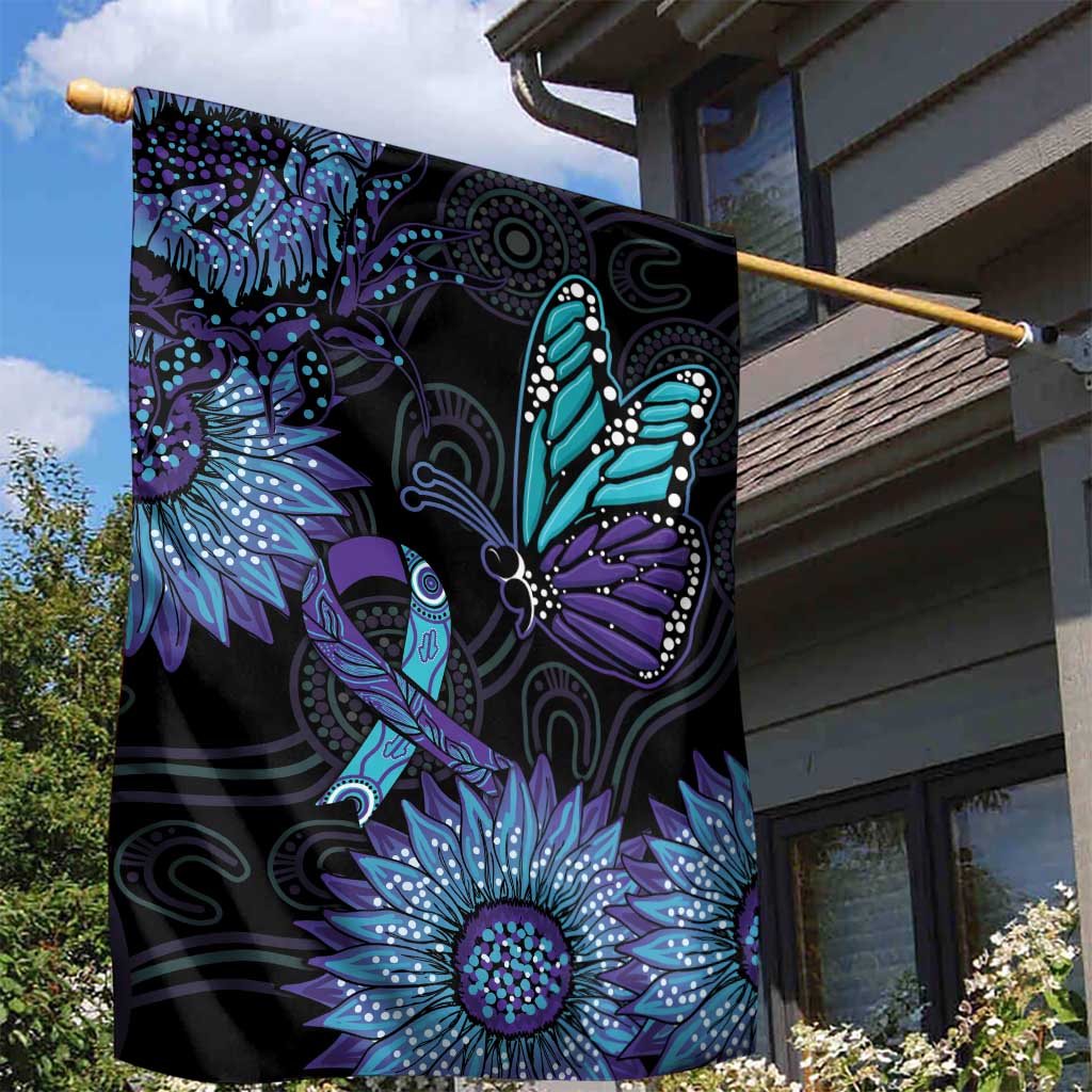 Australia Indigenous Garden Flag Teal & Purple Sunflower Aboriginal Arts - Vibe Hoodie Shop