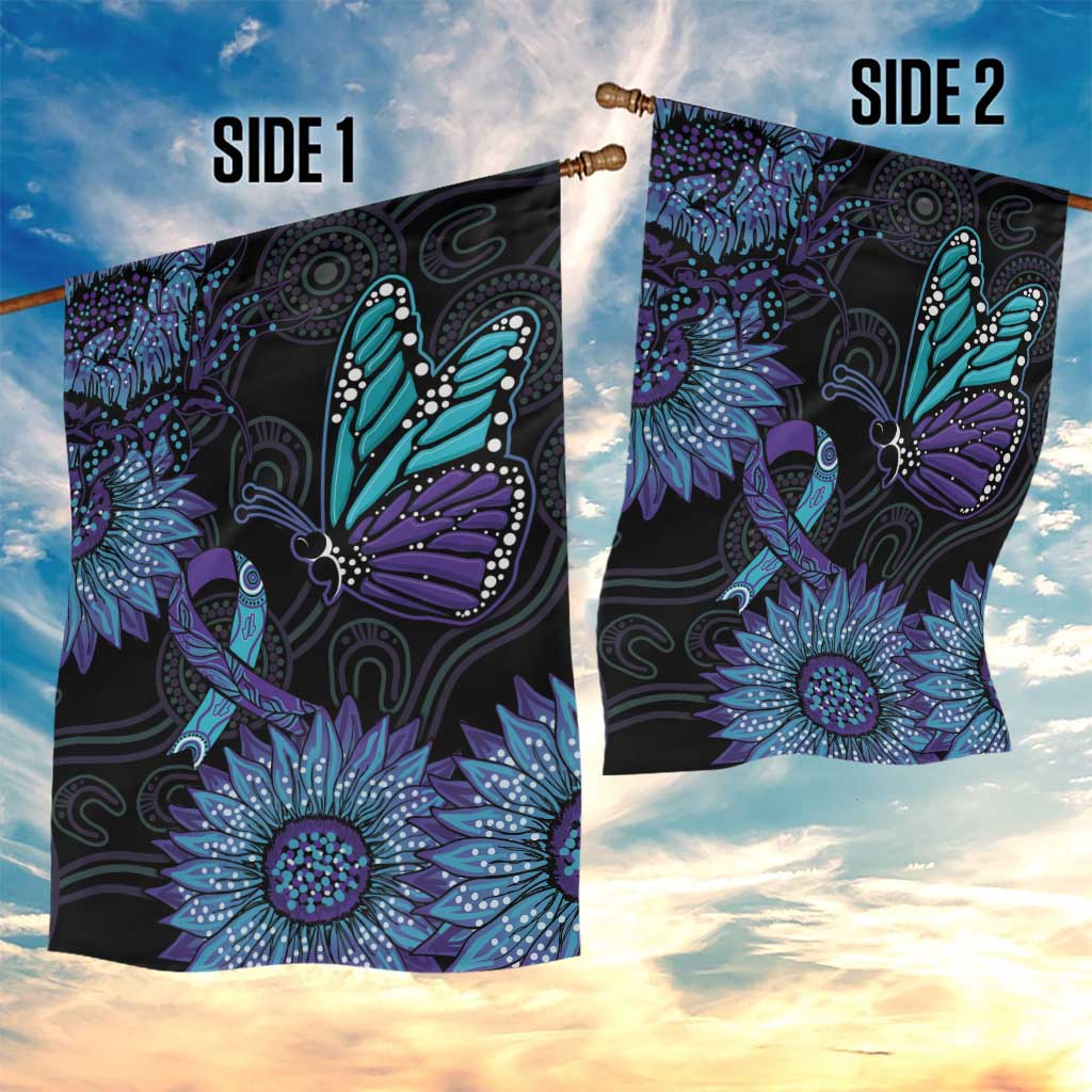 Australia Indigenous Garden Flag Teal & Purple Sunflower Aboriginal Arts - Vibe Hoodie Shop