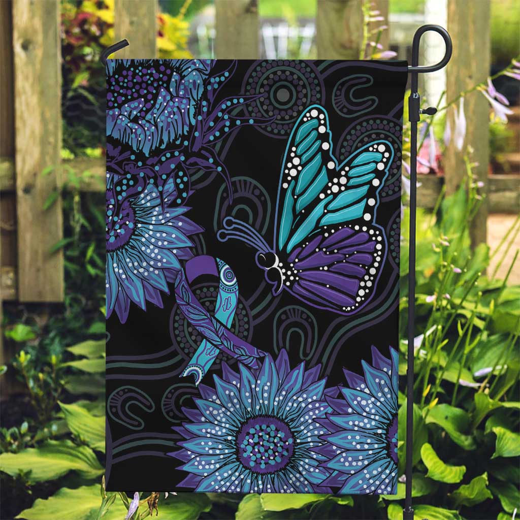 Australia Indigenous Garden Flag Teal & Purple Sunflower Aboriginal Arts - Vibe Hoodie Shop