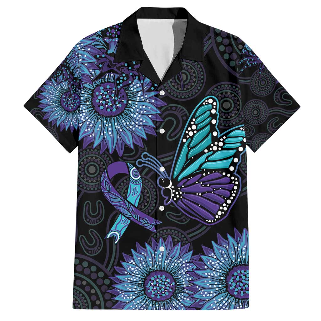 Australia Indigenous Hawaiian Shirt Teal & Purple Sunflower Aboriginal Arts - Vibe Hoodie Shop