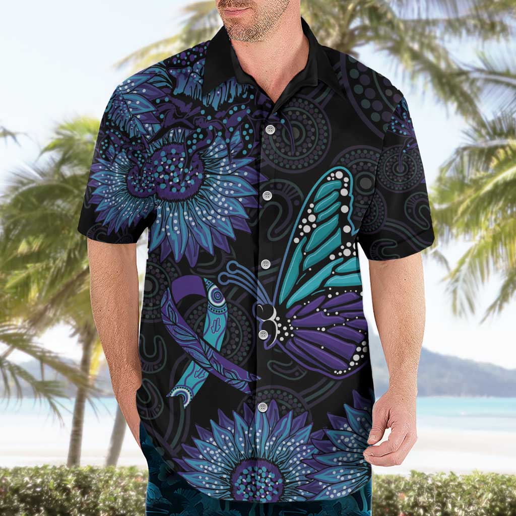 Australia Indigenous Hawaiian Shirt Teal & Purple Sunflower Aboriginal Arts - Vibe Hoodie Shop