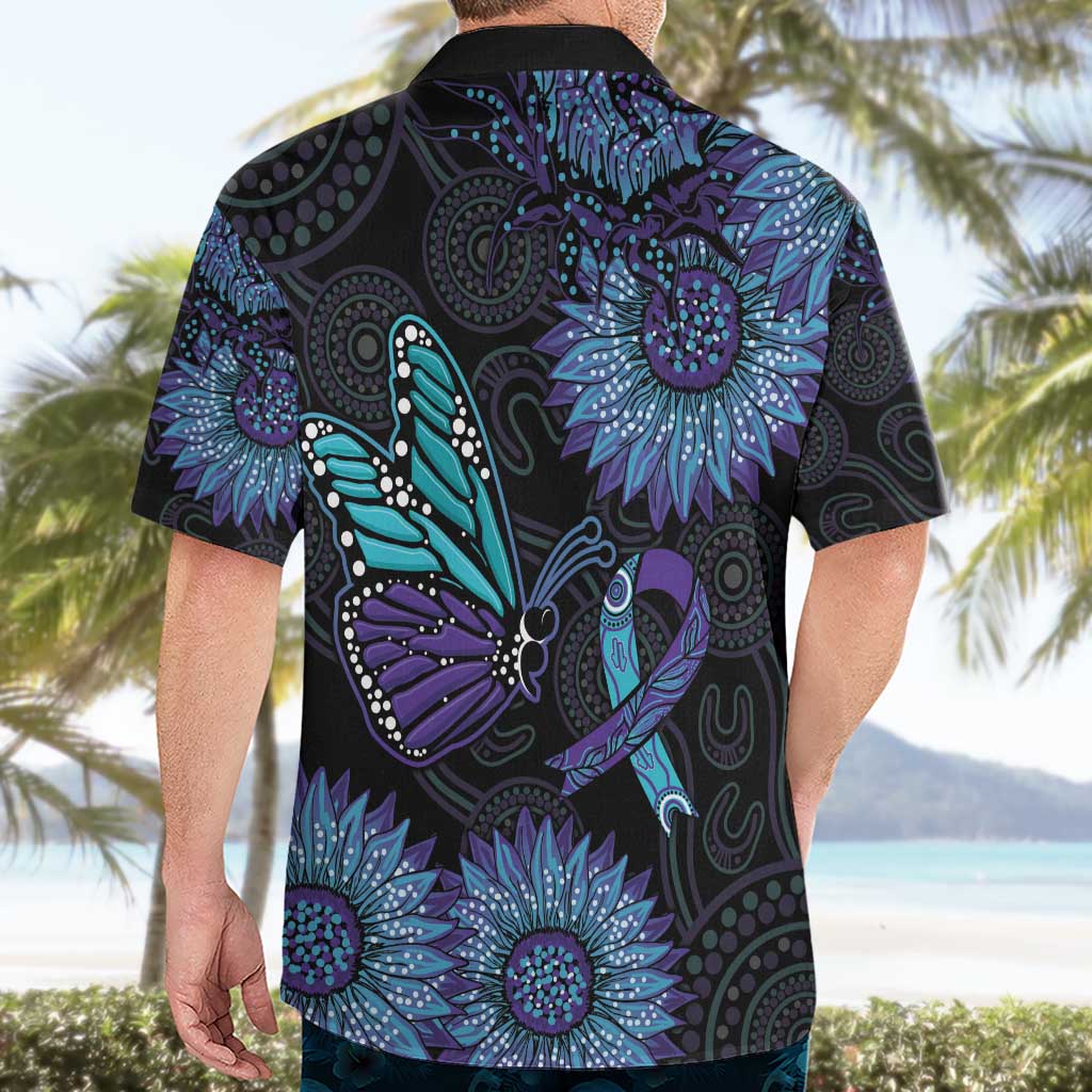 Australia Indigenous Hawaiian Shirt Teal & Purple Sunflower Aboriginal Arts - Vibe Hoodie Shop