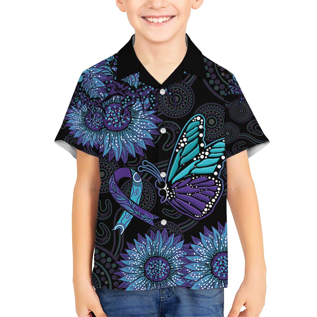 Australia Indigenous Hawaiian Shirt Teal & Purple Sunflower Aboriginal Arts - Vibe Hoodie Shop