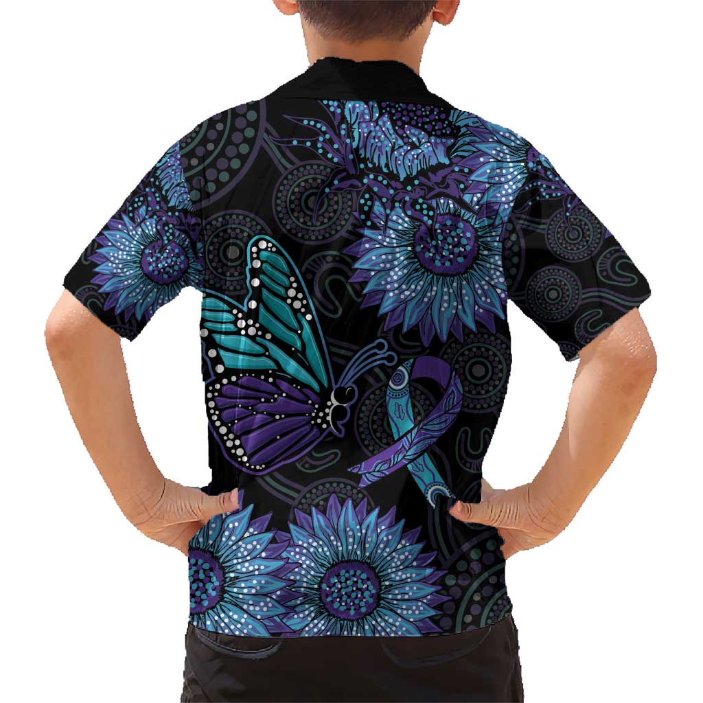 Australia Indigenous Hawaiian Shirt Teal & Purple Sunflower Aboriginal Arts - Vibe Hoodie Shop