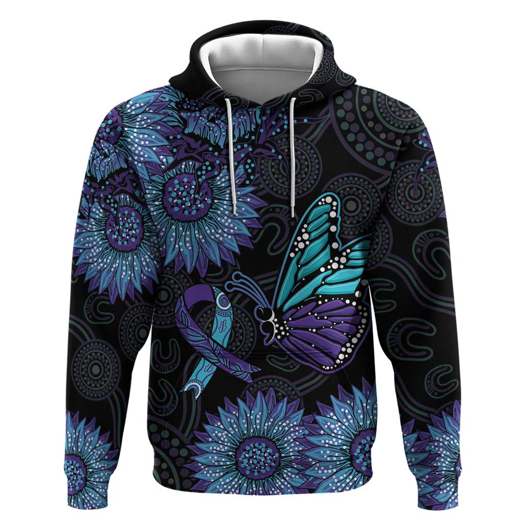 Australia Indigenous Hoodie Teal & Purple Sunflower Aboriginal Arts LT7 - Vibe Hoodie Shop