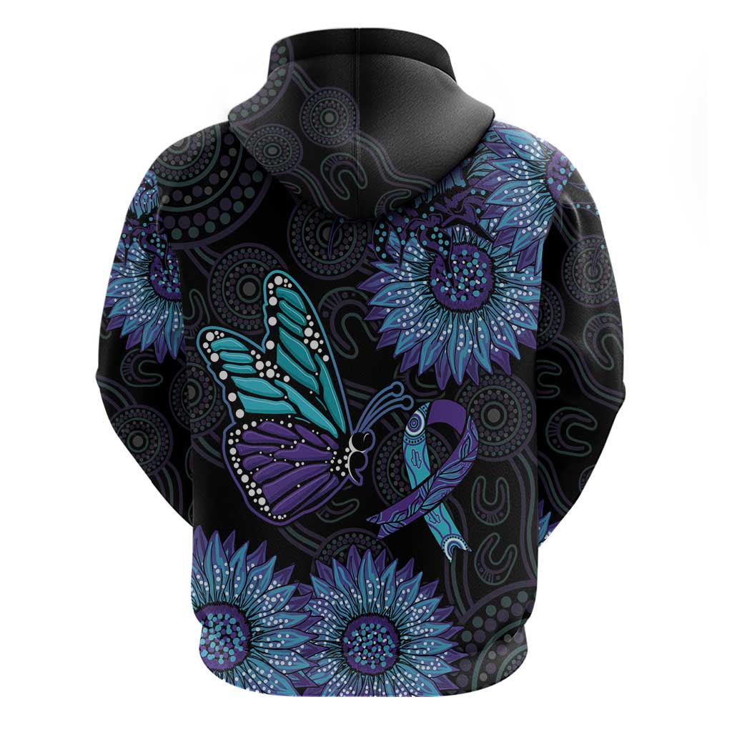 Australia Indigenous Hoodie Teal & Purple Sunflower Aboriginal Arts LT7 - Vibe Hoodie Shop
