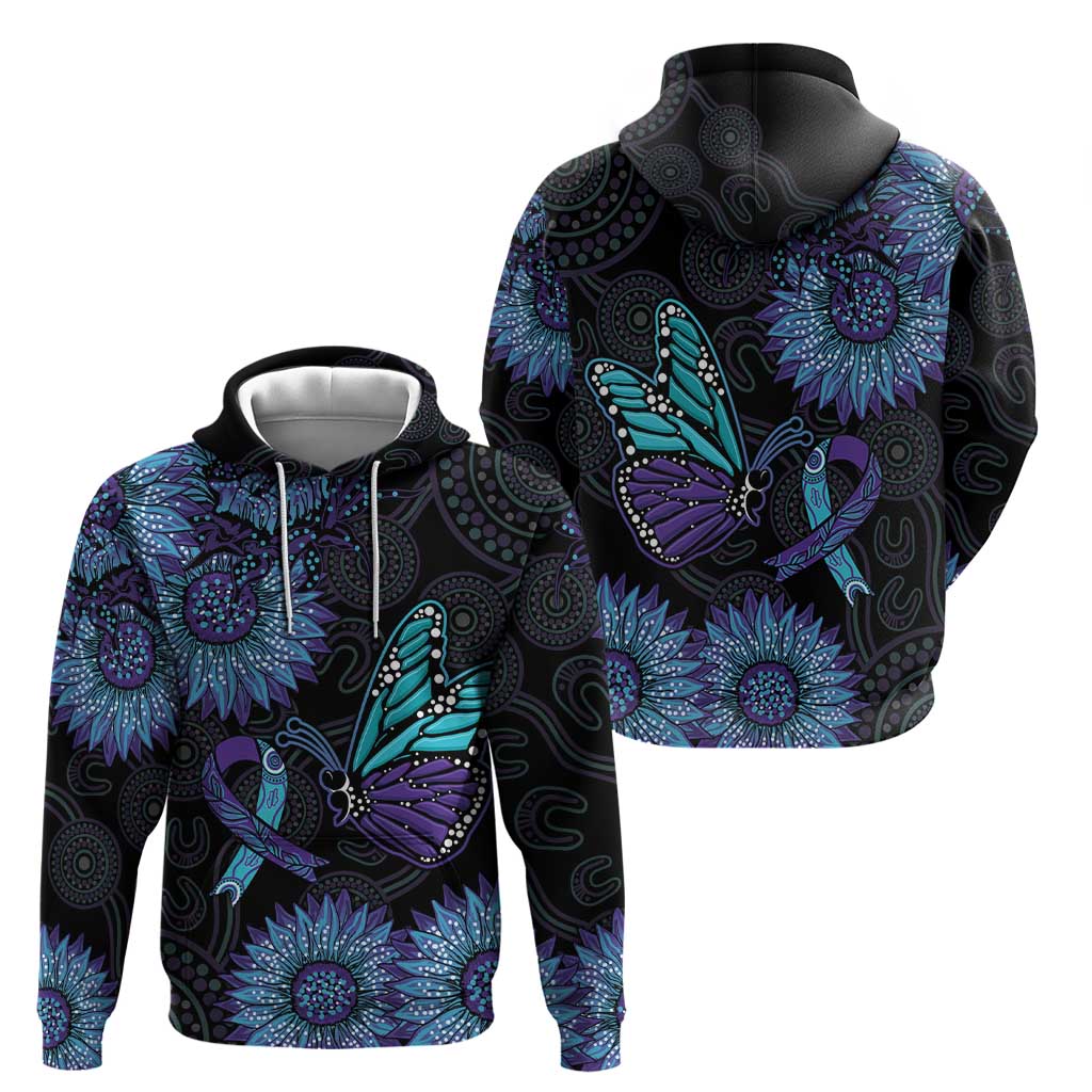 Australia Indigenous Hoodie Teal & Purple Sunflower Aboriginal Arts LT7 - Vibe Hoodie Shop