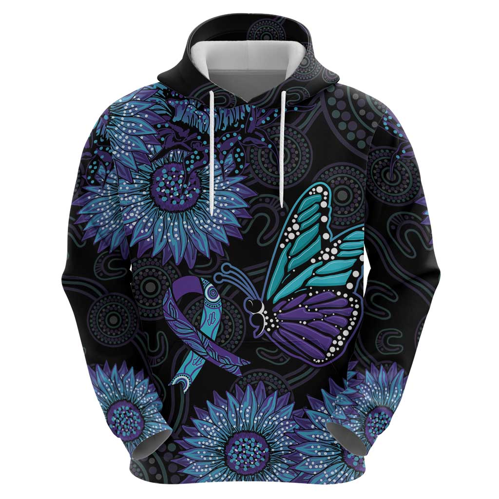 Australia Indigenous Hoodie Teal & Purple Sunflower Aboriginal Arts LT7 - Vibe Hoodie Shop