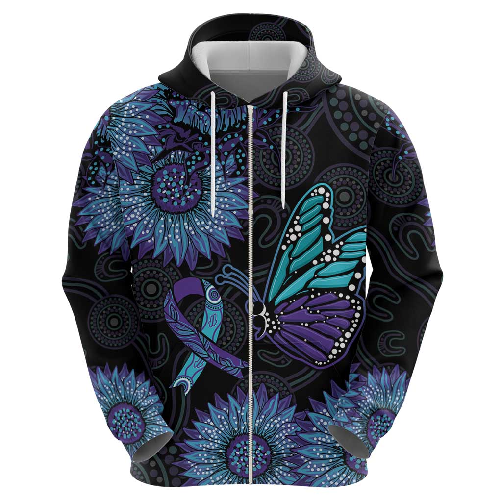 Australia Indigenous Hoodie Teal & Purple Sunflower Aboriginal Arts LT7 - Vibe Hoodie Shop
