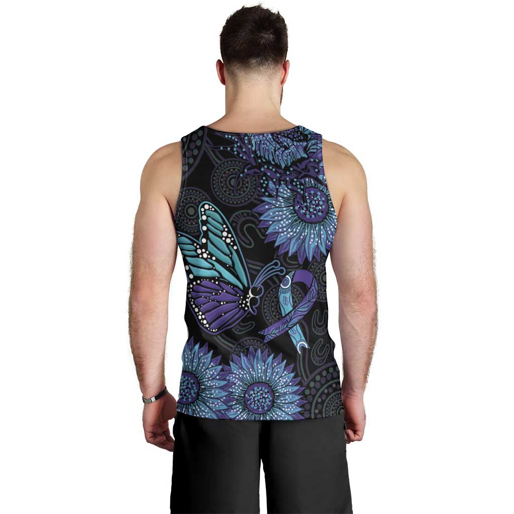 Australia Indigenous Men Tank Top Teal & Purple Sunflower Aboriginal Arts - Vibe Hoodie Shop