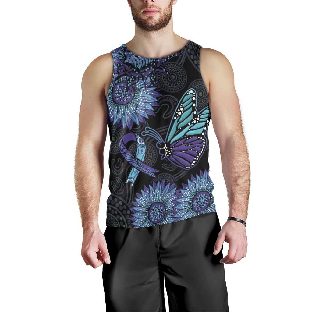 Australia Indigenous Men Tank Top Teal & Purple Sunflower Aboriginal Arts - Vibe Hoodie Shop