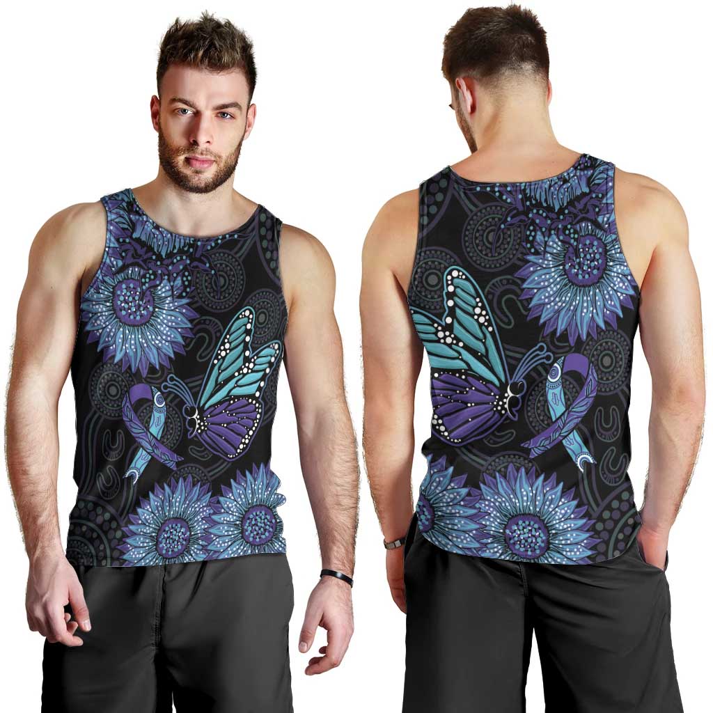 Australia Indigenous Men Tank Top Teal & Purple Sunflower Aboriginal Arts - Vibe Hoodie Shop
