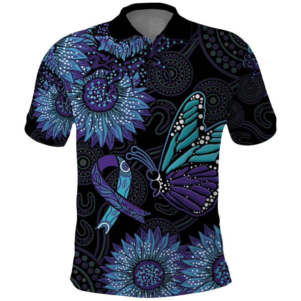 Australia Indigenous Polo Shirt Teal & Purple Sunflower Aboriginal Arts - Vibe Hoodie Shop