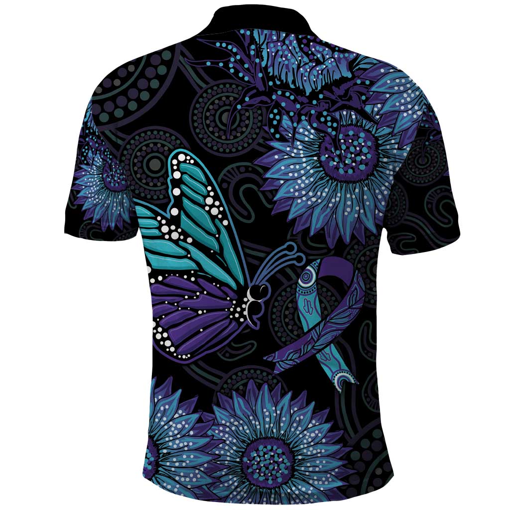 Australia Indigenous Polo Shirt Teal & Purple Sunflower Aboriginal Arts - Vibe Hoodie Shop