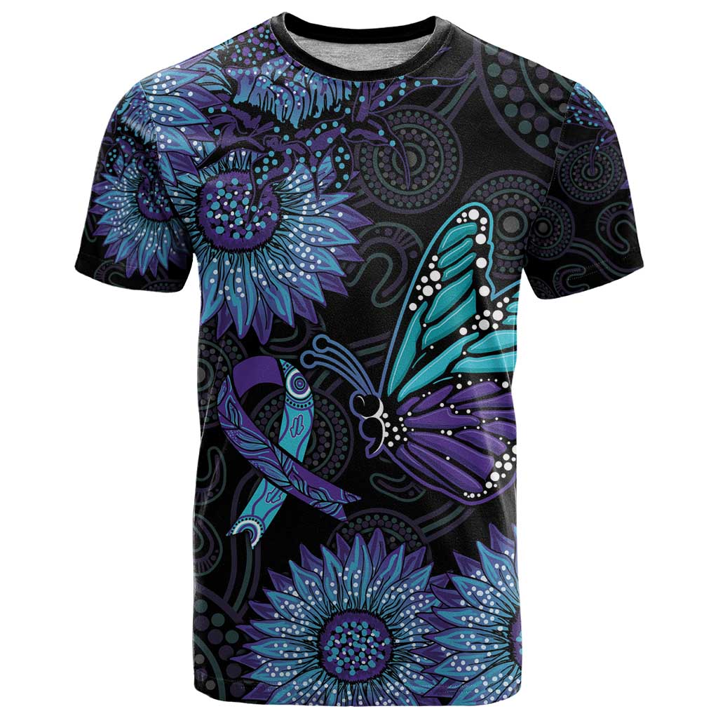 Australia Indigenous T Shirt Teal & Purple Sunflower Aboriginal Arts - Vibe Hoodie Shop