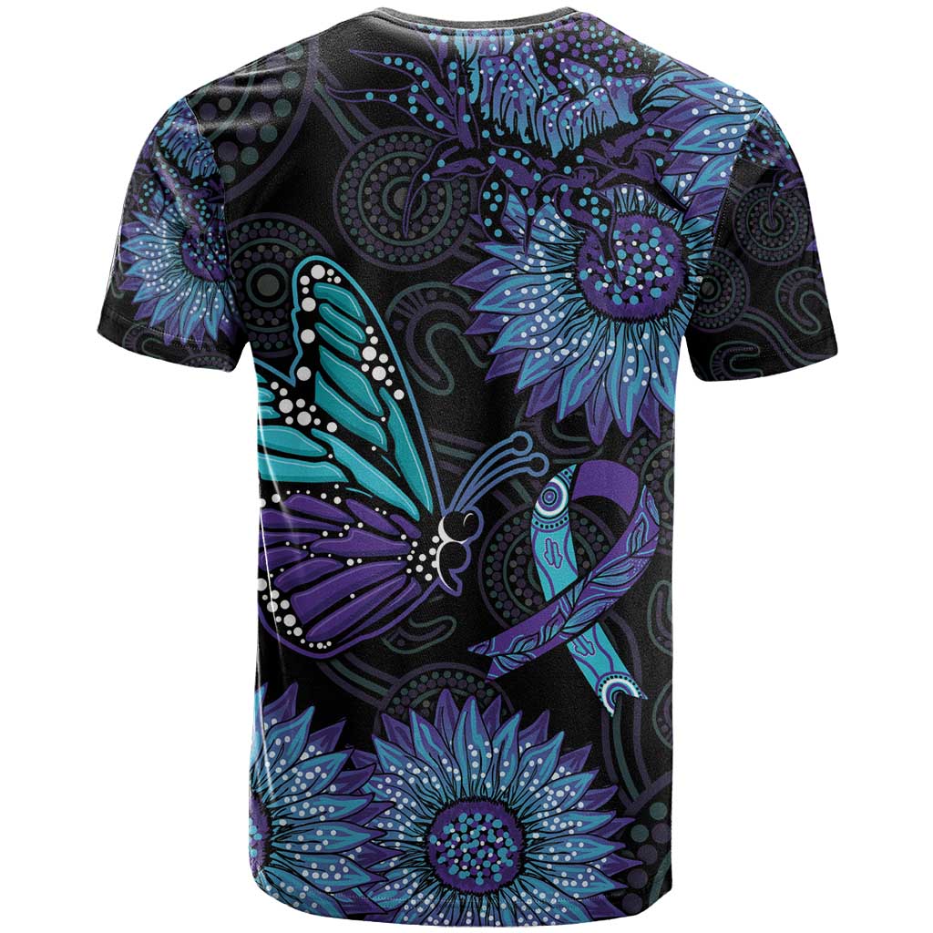 Australia Indigenous T Shirt Teal & Purple Sunflower Aboriginal Arts - Vibe Hoodie Shop