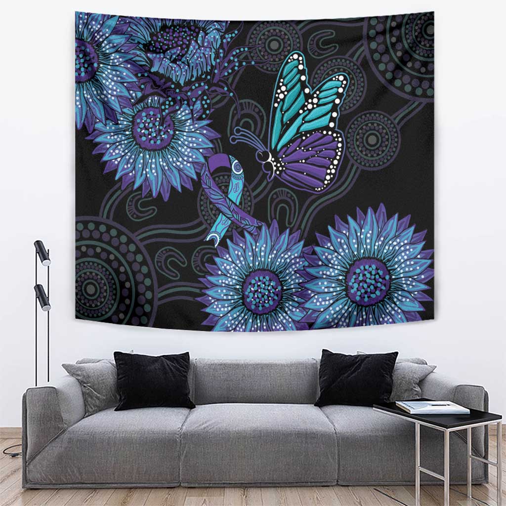 Australia Indigenous Tapestry Teal & Purple Sunflower Aboriginal Arts - Vibe Hoodie Shop