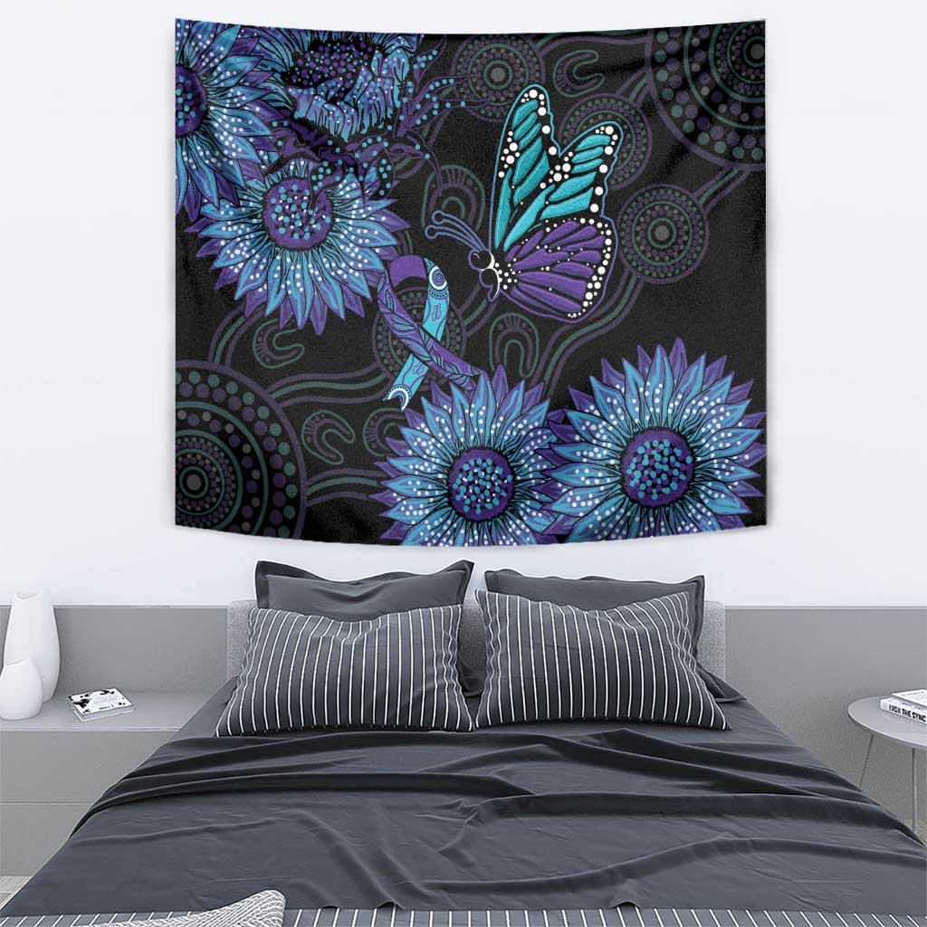 Australia Indigenous Tapestry Teal & Purple Sunflower Aboriginal Arts - Vibe Hoodie Shop