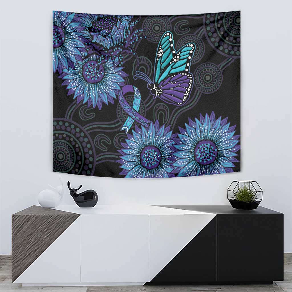 Australia Indigenous Tapestry Teal & Purple Sunflower Aboriginal Arts - Vibe Hoodie Shop