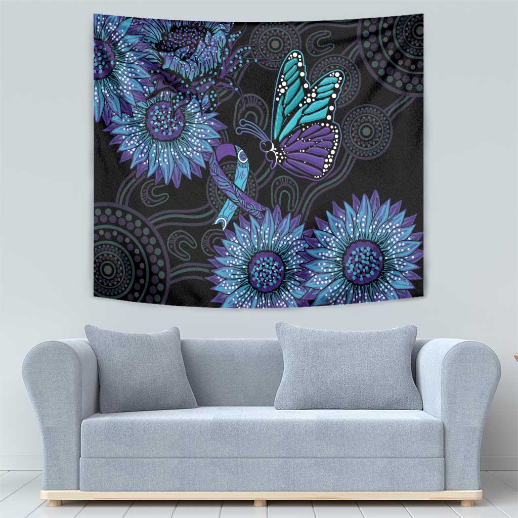 Australia Indigenous Tapestry Teal & Purple Sunflower Aboriginal Arts - Vibe Hoodie Shop