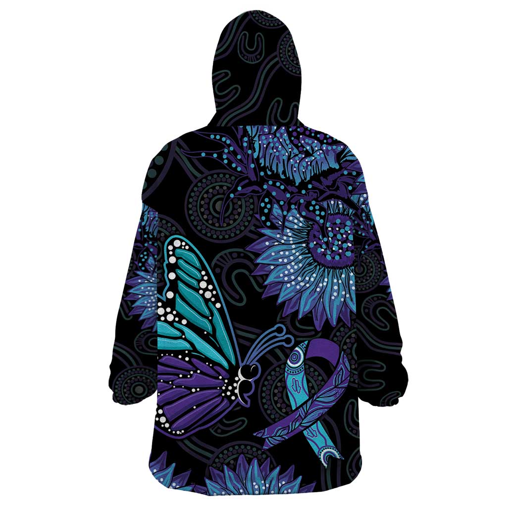 Australia Indigenous Wearable Blanket Hoodie Teal & Purple Sunflower Aboriginal Arts - Vibe Hoodie Shop