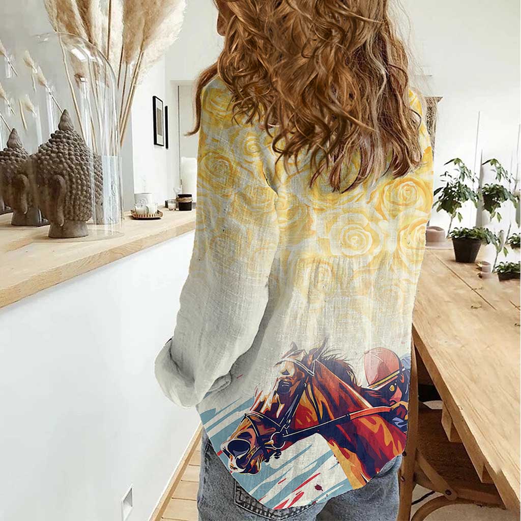 Melbourne Horse Racing Women Casual Shirt Yellow Rose Champion - Vibe Hoodie Shop