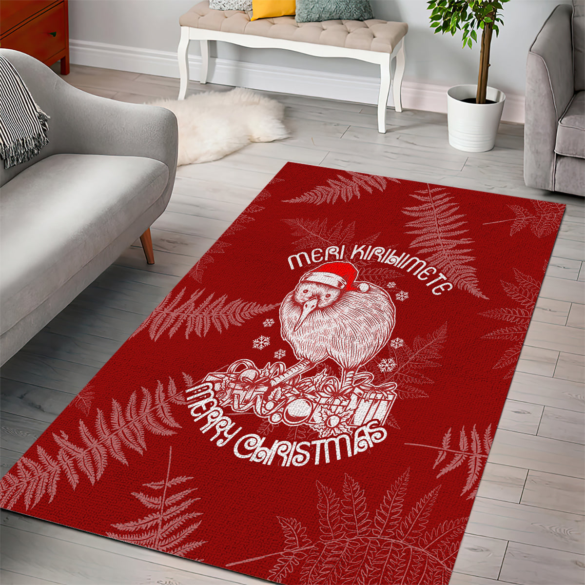 New Zealand Christmas Area Rug Silver Fern Mix Kiwi Bird Ver01 - Vibe Hoodie Shop