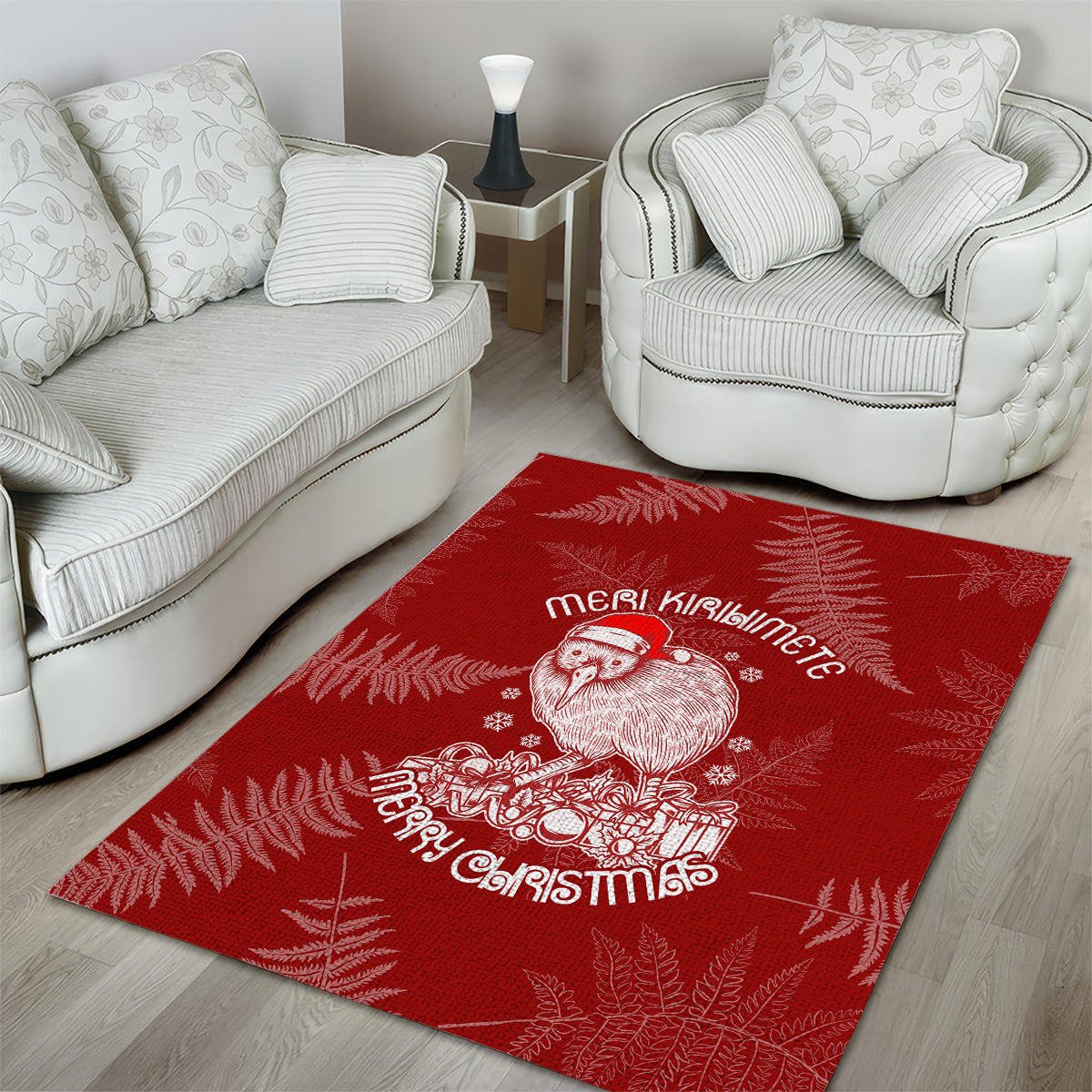 New Zealand Christmas Area Rug Silver Fern Mix Kiwi Bird Ver01 - Vibe Hoodie Shop