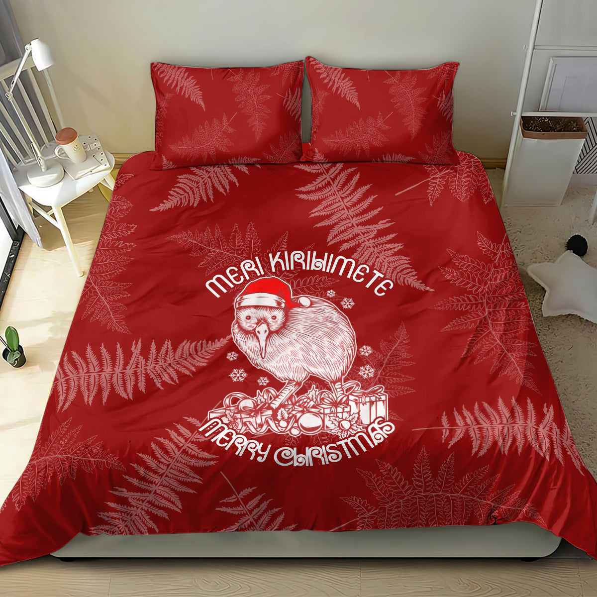 New Zealand Christmas Bedding Set Silver Fern Mix Kiwi Bird Ver01 - Vibe Hoodie Shop