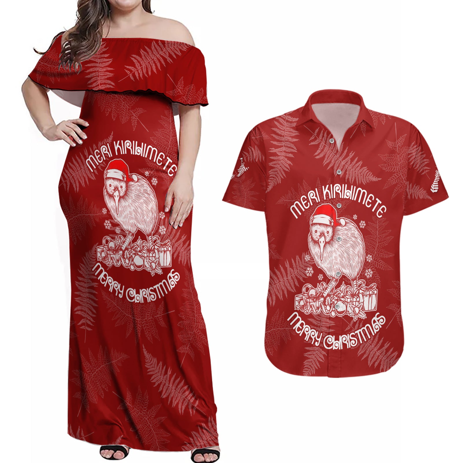 new-zealand-christmas-couples-matching-off-shoulder-maxi-dress-and-hawaiian-shirt-silver-fern-mix-kiwi-bird-ver01