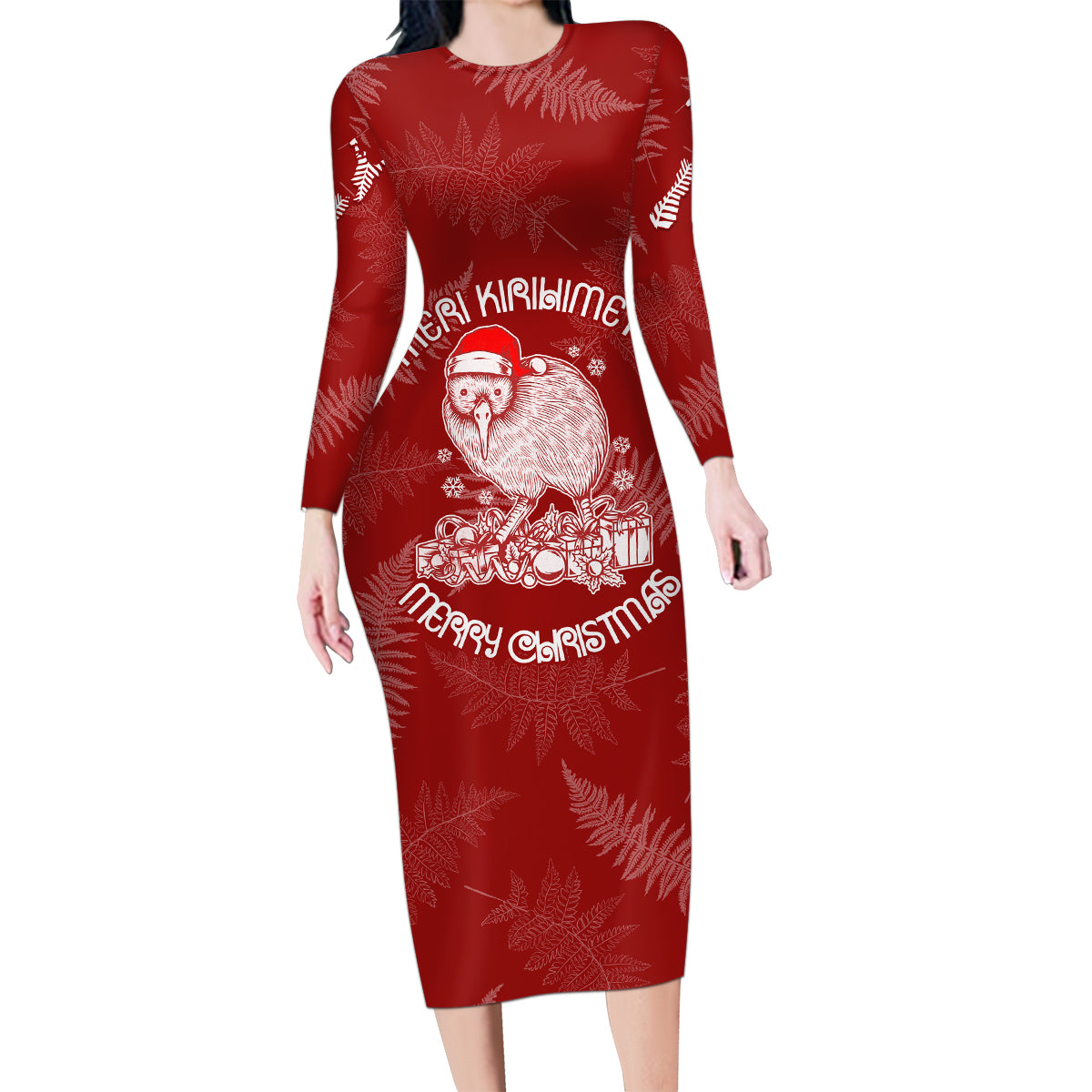 new-zealand-christmas-family-matching-long-sleeve-bodycon-dress-and-hawaiian-shirt-silver-fern-mix-kiwi-bird-ver01