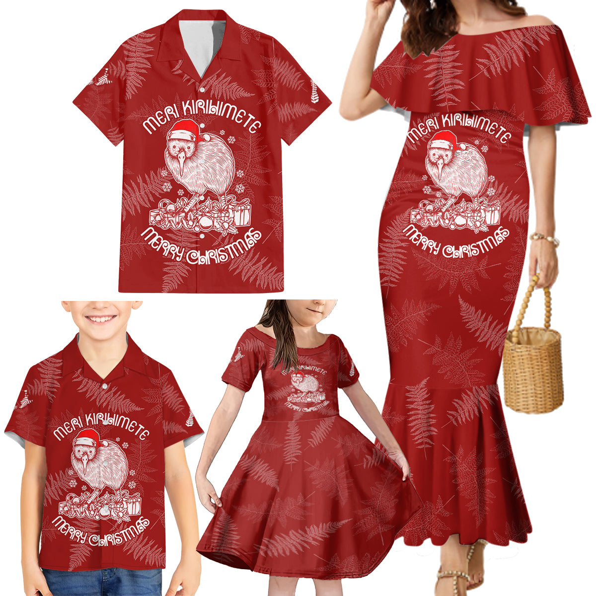 new-zealand-christmas-family-matching-mermaid-dress-and-hawaiian-shirt-silver-fern-mix-kiwi-bird-ver01