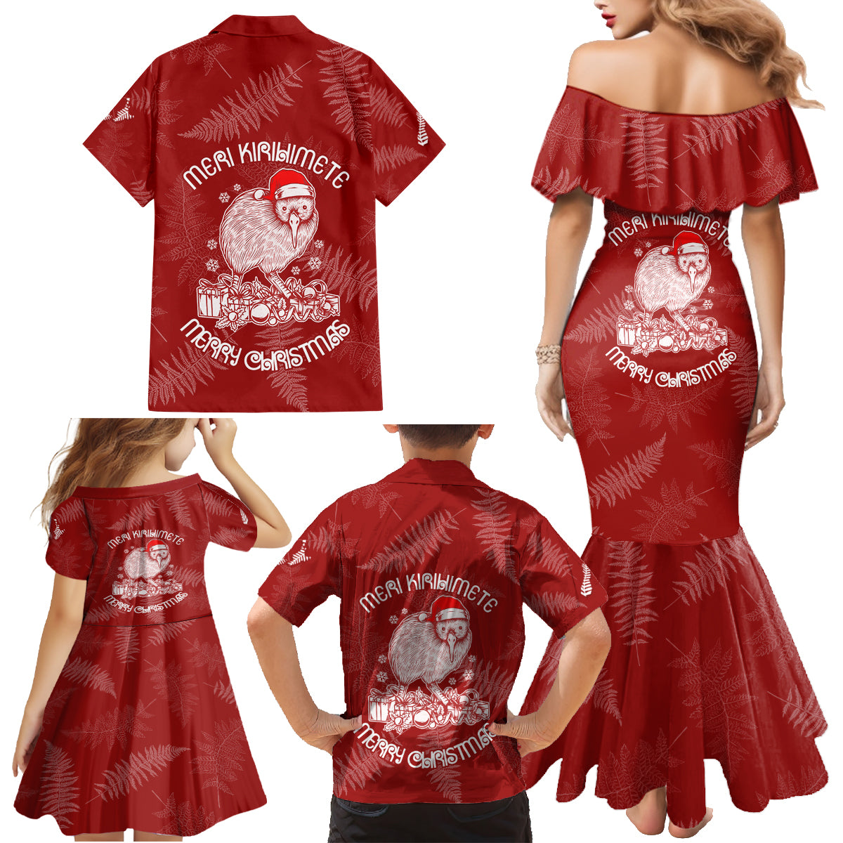 new-zealand-christmas-family-matching-mermaid-dress-and-hawaiian-shirt-silver-fern-mix-kiwi-bird-ver01