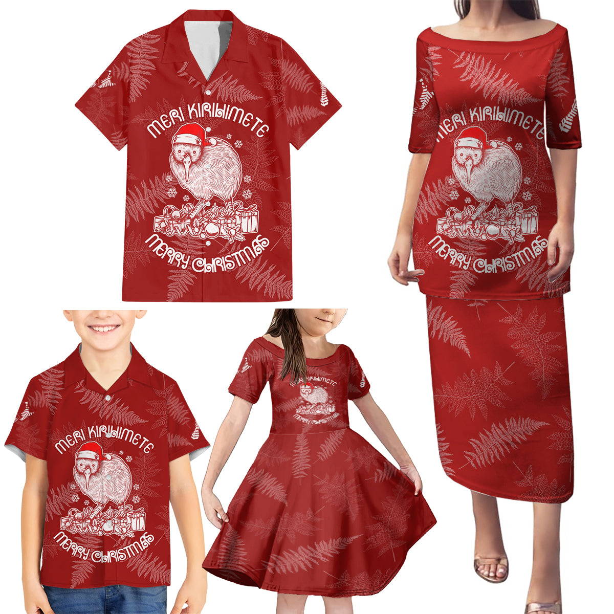 new-zealand-christmas-family-matching-puletasi-dress-and-hawaiian-shirt-silver-fern-mix-kiwi-bird-ver01