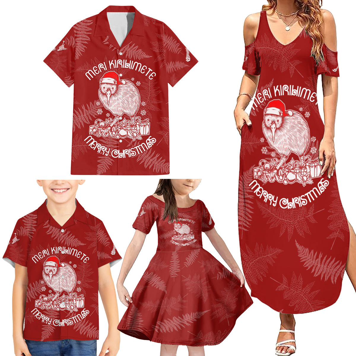 new-zealand-christmas-family-matching-summer-maxi-dress-and-hawaiian-shirt-silver-fern-mix-kiwi-bird-ver01