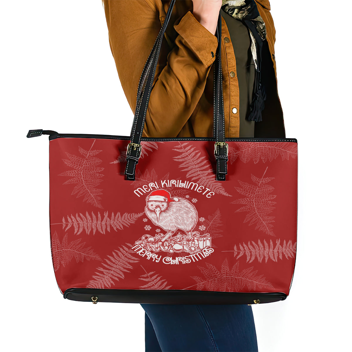 new-zealand-christmas-leather-tote-bag-silver-fern-mix-kiwi-bird-ver01