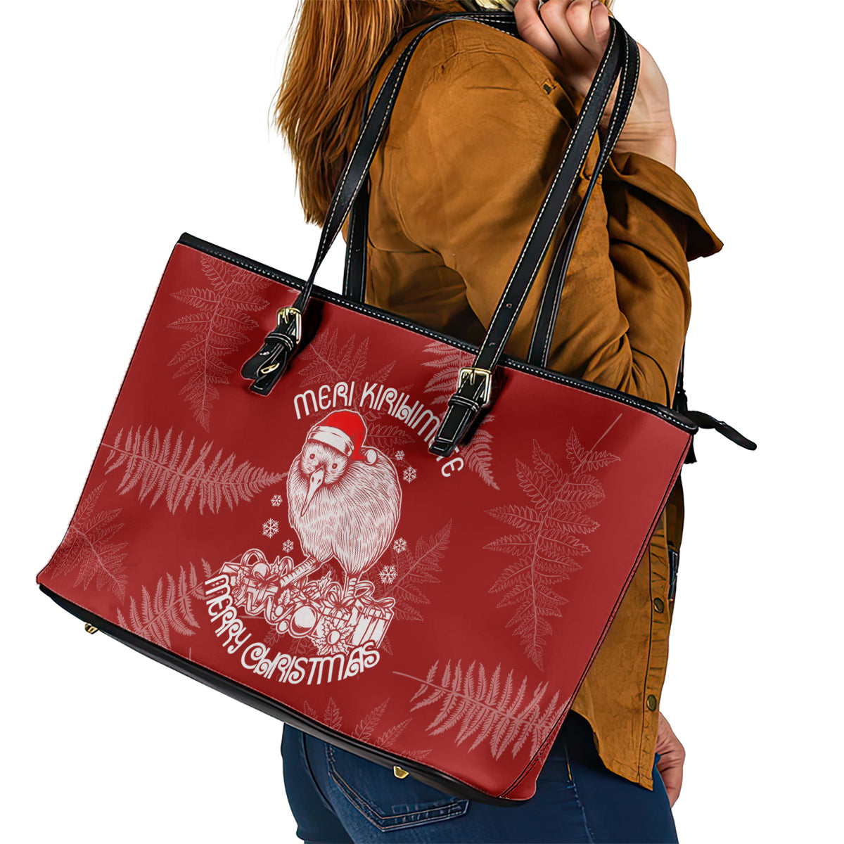 new-zealand-christmas-leather-tote-bag-silver-fern-mix-kiwi-bird-ver01