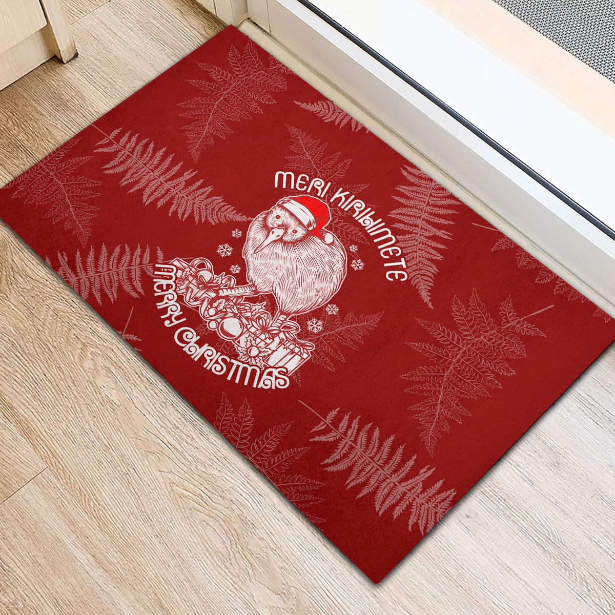 new-zealand-christmas-rubber-doormat-silver-fern-mix-kiwi-bird-ver01