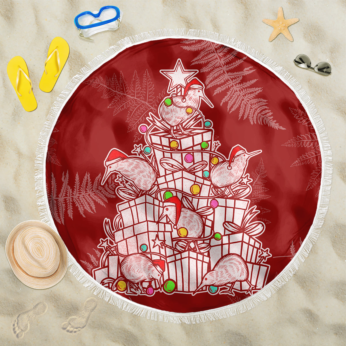 new-zealand-christmas-beach-blanket-silver-fern-mix-kiwi-bird-ver02