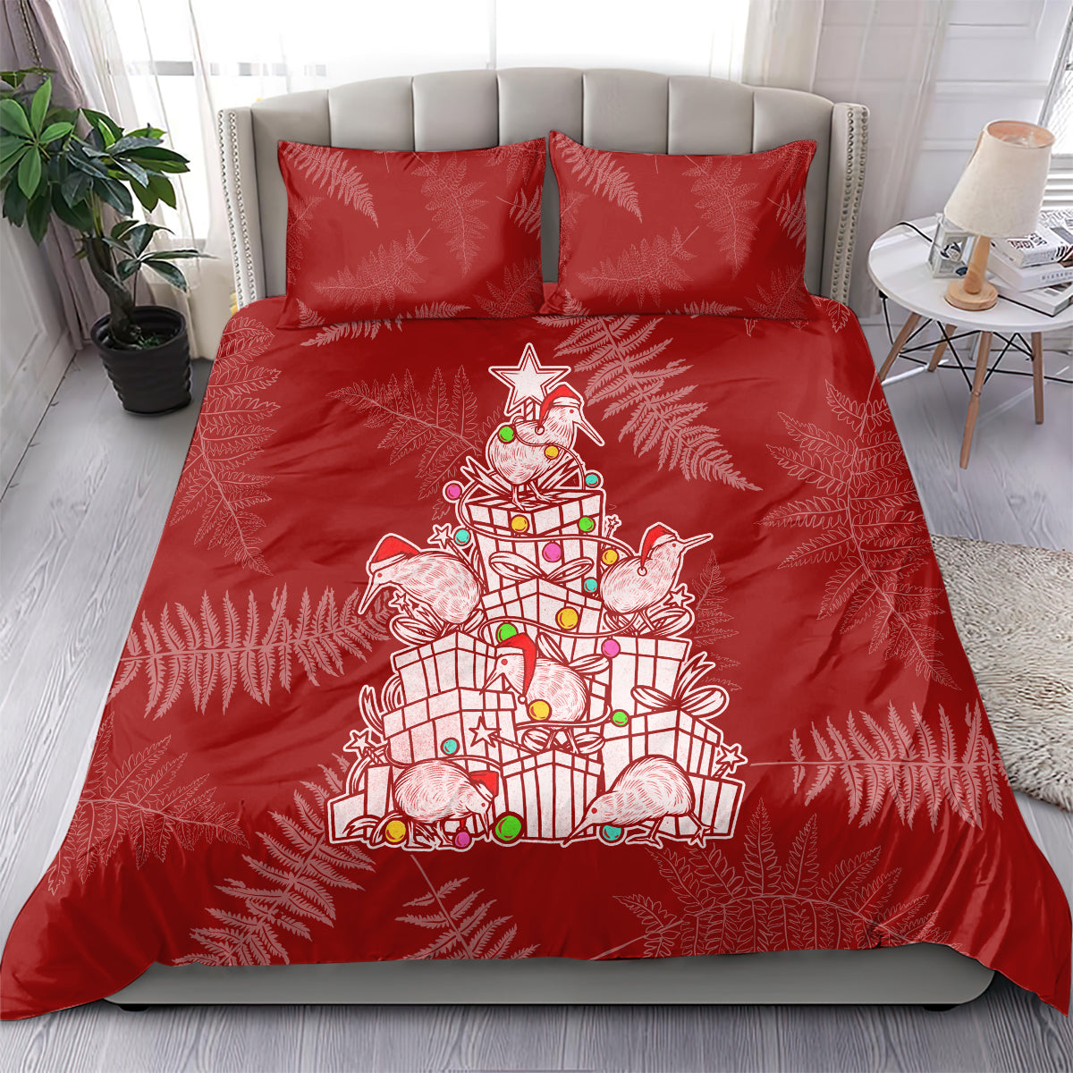 New Zealand Christmas Bedding Set Silver Fern Mix Kiwi Bird Ver02 - Vibe Hoodie Shop