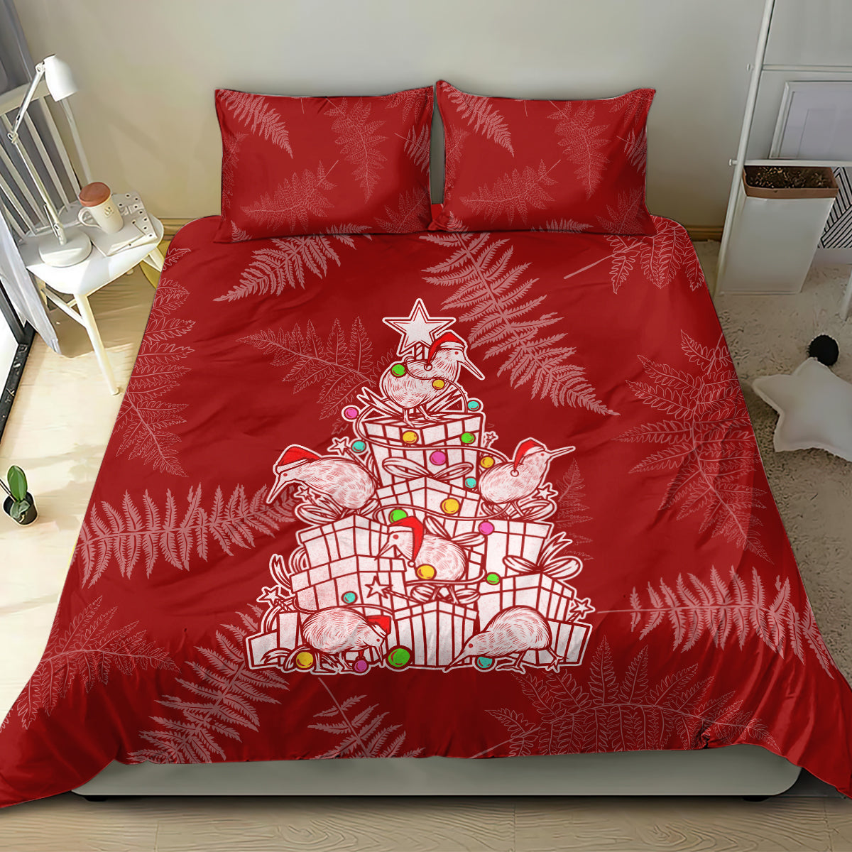 New Zealand Christmas Bedding Set Silver Fern Mix Kiwi Bird Ver02 - Vibe Hoodie Shop