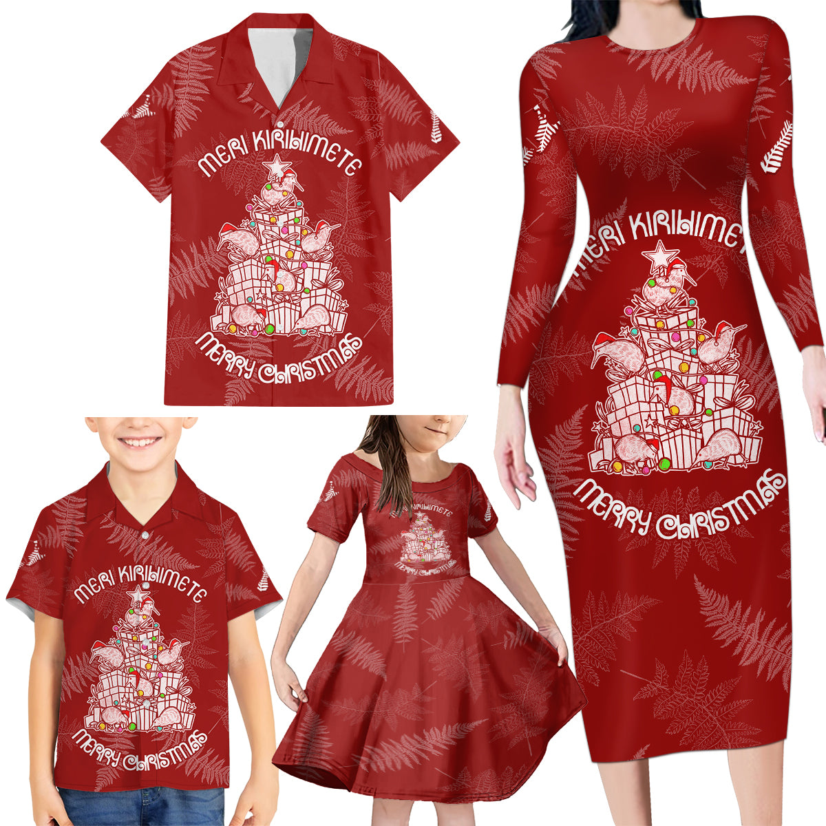 new-zealand-christmas-family-matching-long-sleeve-bodycon-dress-and-hawaiian-shirt-silver-fern-mix-kiwi-bird-ver02