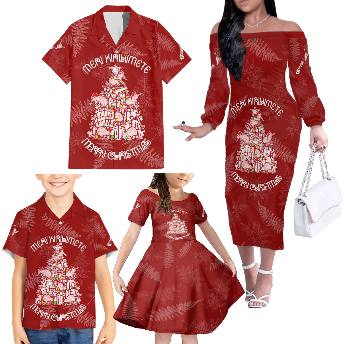 new-zealand-christmas-family-matching-off-shoulder-long-sleeve-dress-and-hawaiian-shirt-silver-fern-mix-kiwi-bird-ver02