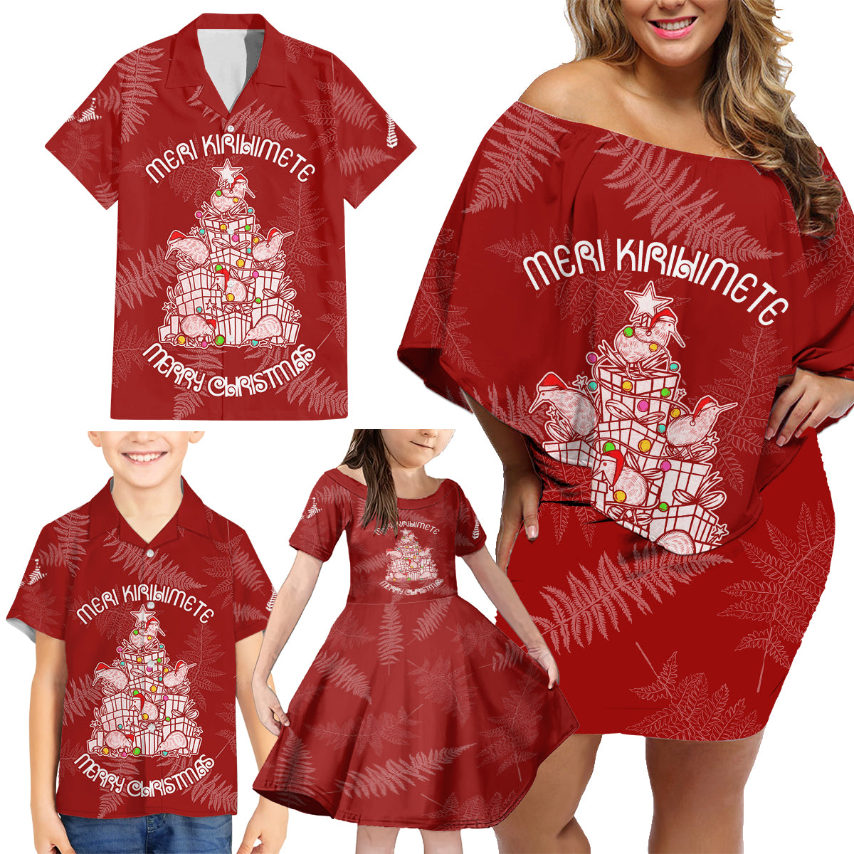 new-zealand-christmas-family-matching-off-shoulder-short-dress-and-hawaiian-shirt-silver-fern-mix-kiwi-bird-ver02