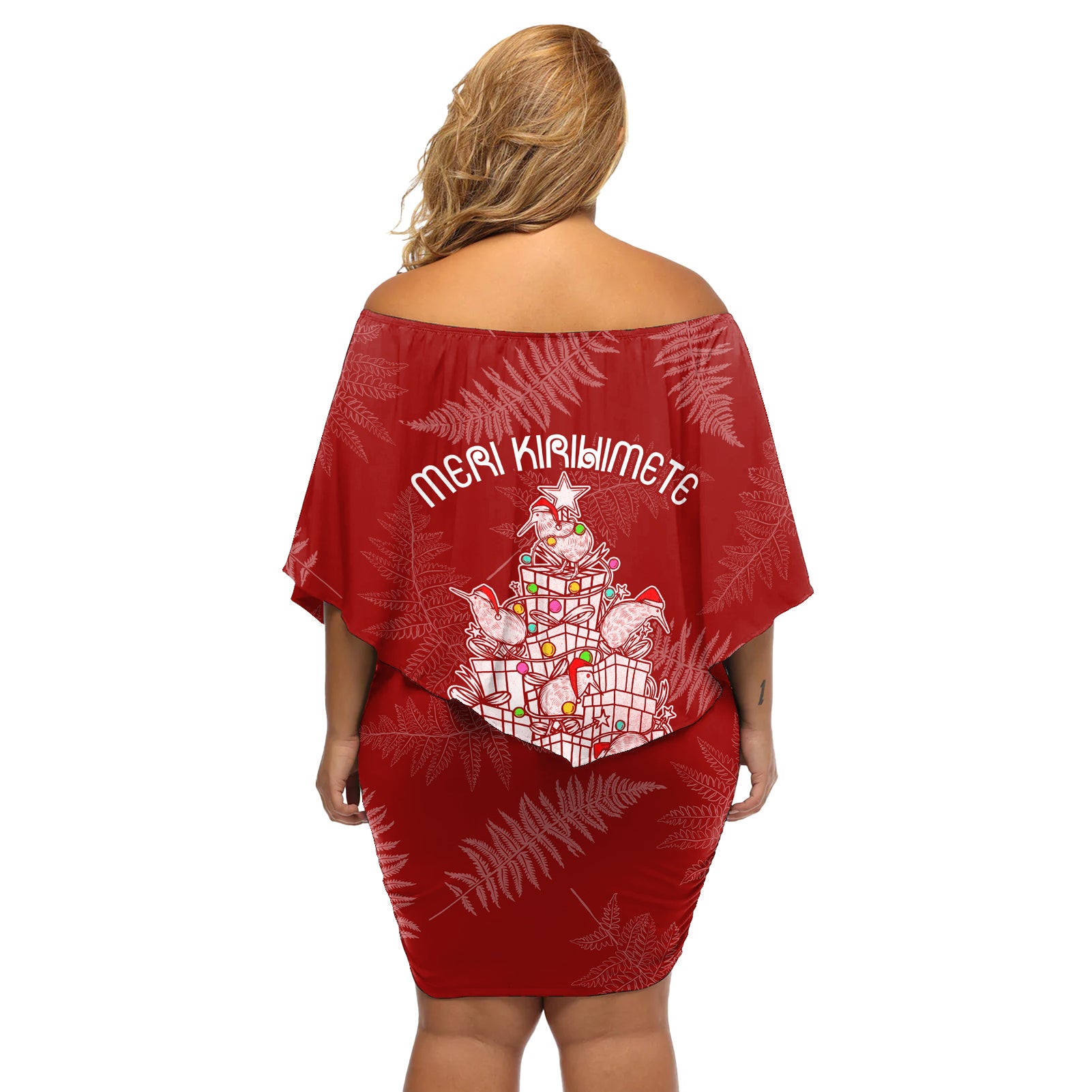 new-zealand-christmas-off-shoulder-short-dress-silver-fern-mix-kiwi-bird-ver02