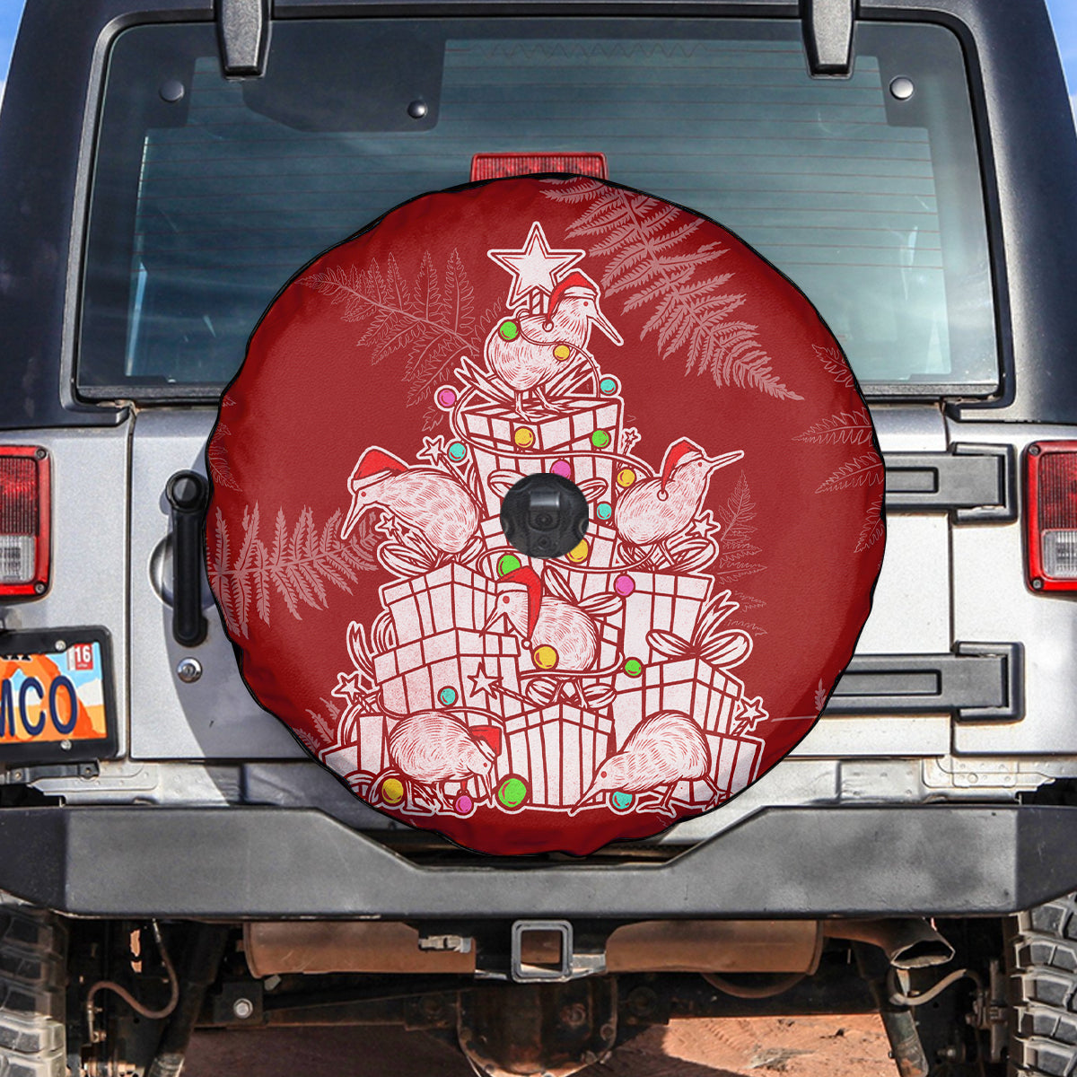 New Zealand Christmas Spare Tire Cover Silver Fern Mix Kiwi Bird Ver02 - Vibe Hoodie Shop